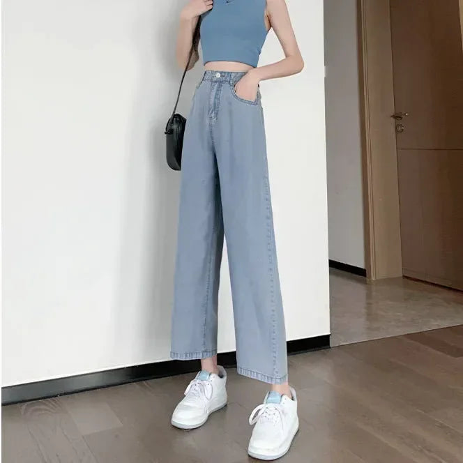 Women's high waist wide-leg jeans by Jelieora Venture, showcasing a trendy fit and classic denim style.
