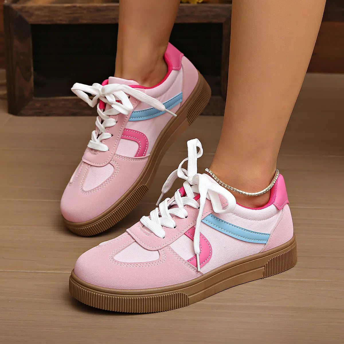 Women's Flat Casual Sports Sneakers | Lace-Up Rubber Sole