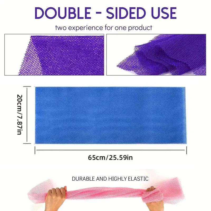 African net bath sponge with double-sided loofah for exfoliating and smoothing skin, ideal for shower and body cleansing.