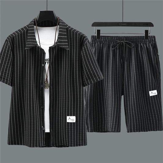 Men's plus size stripe shirt and shorts summer co-ord set by Jelieora Venture in 4XL to 11XL, featuring a stylish, comfortable design.