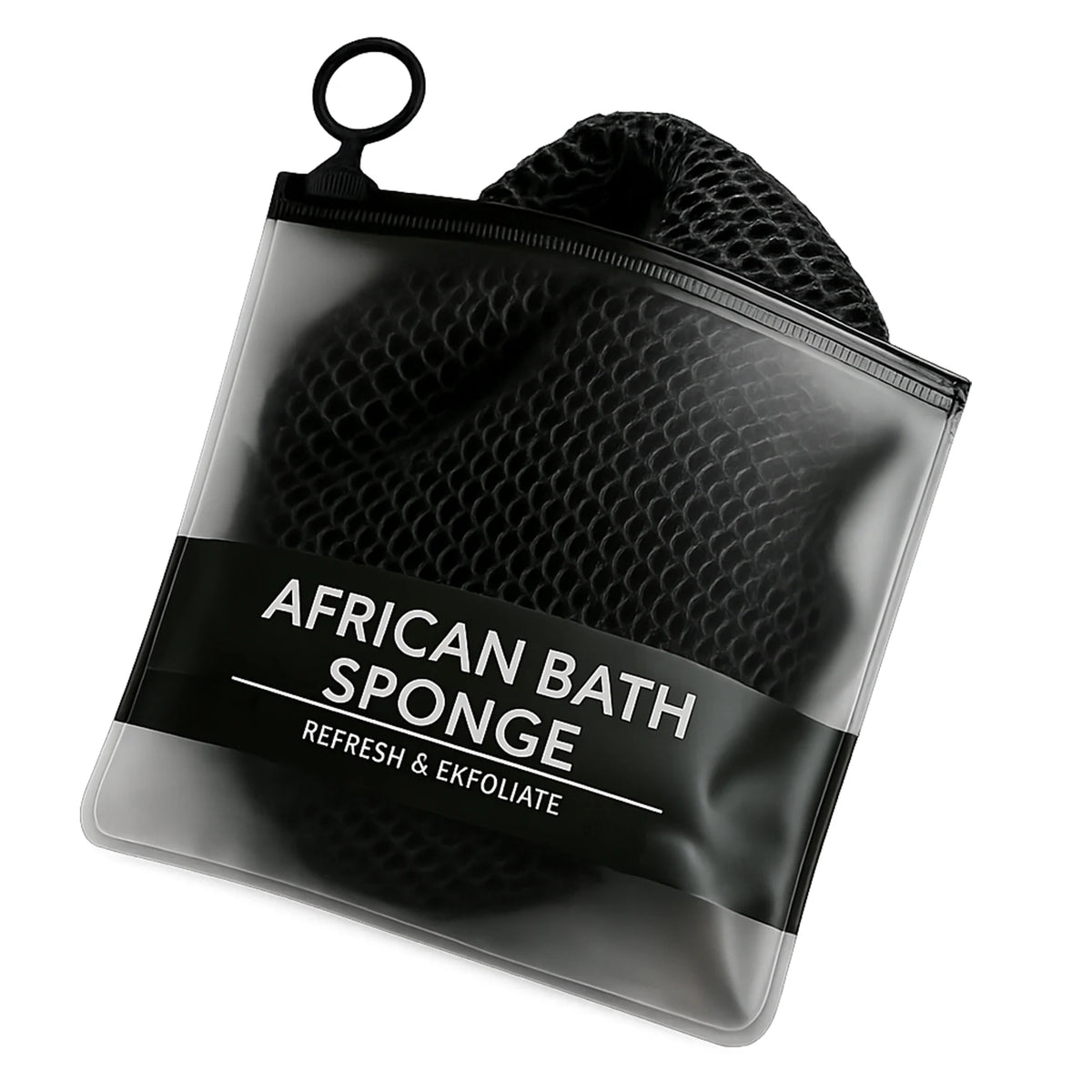 Jelieora Venture African net sponge exfoliating body scrubber, long nylon bath washcloth for back and skincare, in black.