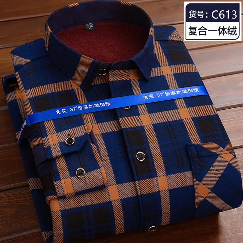 Men's fleece-lined plaid shirt jacket by Jelieora Venture, showing the warm, cozy fabric and classic plaid pattern.