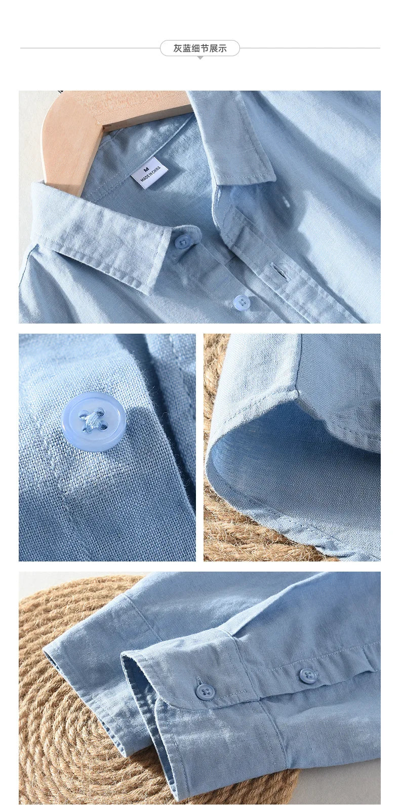 Men's linen long sleeve shirt by Jelieora Venture, light and breathable fabric, with a classic collar and button-up front.