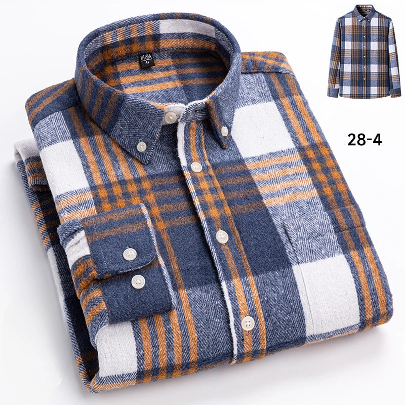 Men's cotton herringbone plaid shirt by Jelieora Venture, featuring a classic pattern and button-up style in various sizes up to 7XL.