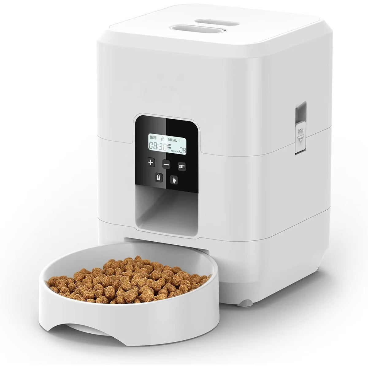 Jelieora Venture smart automatic pet feeder with timer for easy feeding, featuring a sleek design and digital control panel.