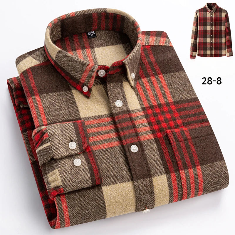 Men's 100% cotton herringbone plaid shirt by Jelieora Venture, featuring a classic pattern and available up to 7XL size.