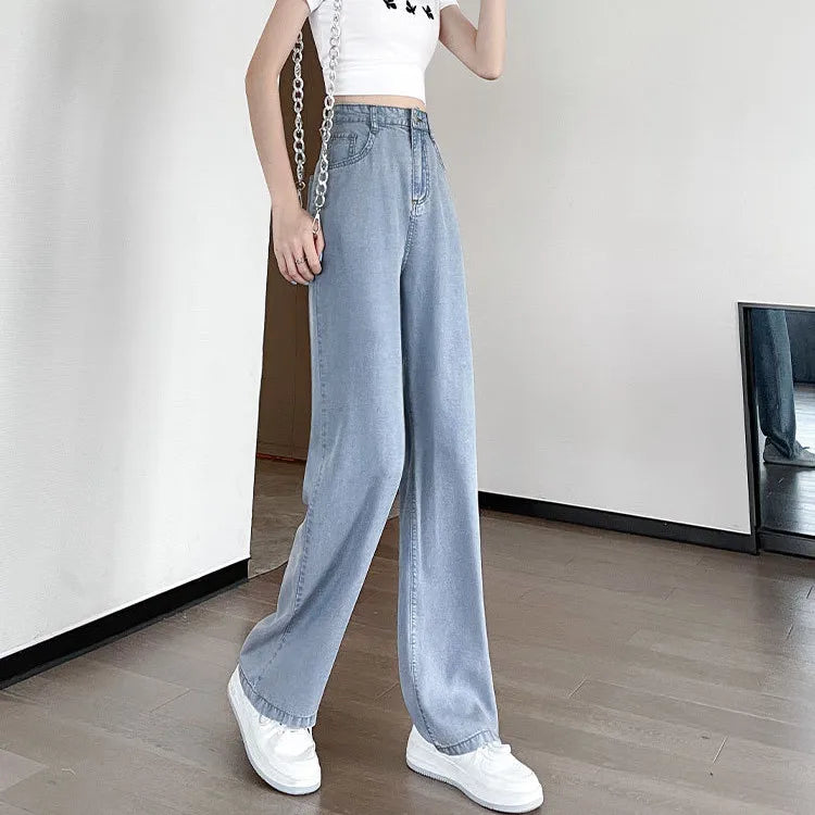 Women's high waist wide-leg jeans by Jelieora Venture, showcasing a relaxed fit and classic denim style.
