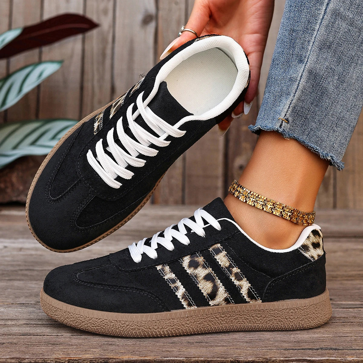 Women's Leopard Print Casual Sports Shoes | Lace-Up Anti-Slip Trainers