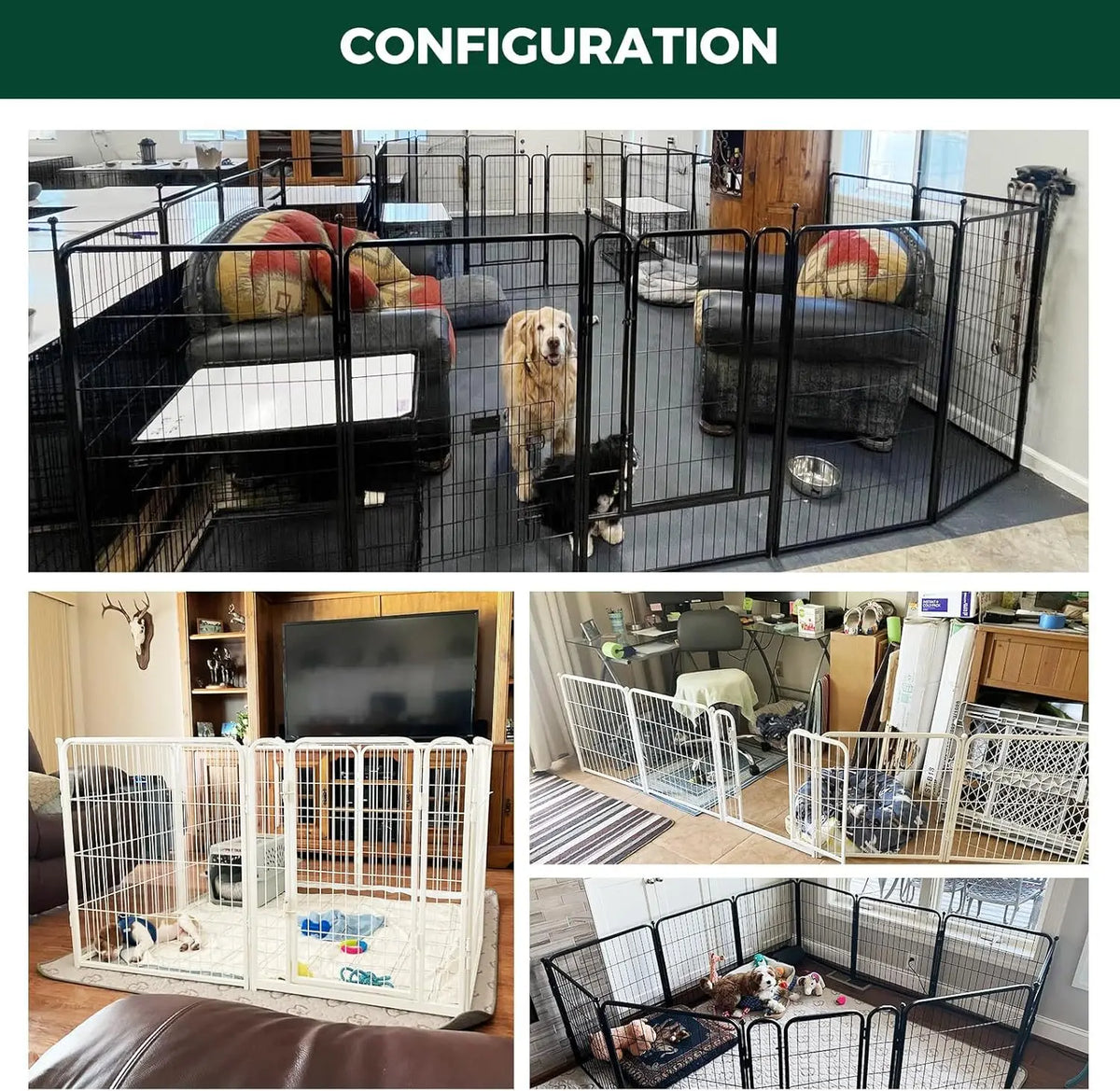 Jelieora Venture heavy duty dog playpen with ground stakes, indoor outdoor pet safety barrier for puppies and dogs.