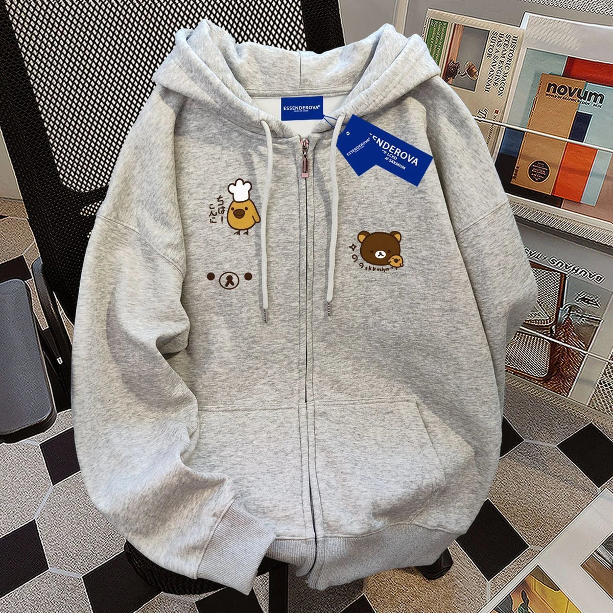 Women's dog print zip hoodie by Jelieora Venture featuring a cozy design and a front zipper, perfect for casual wear.
