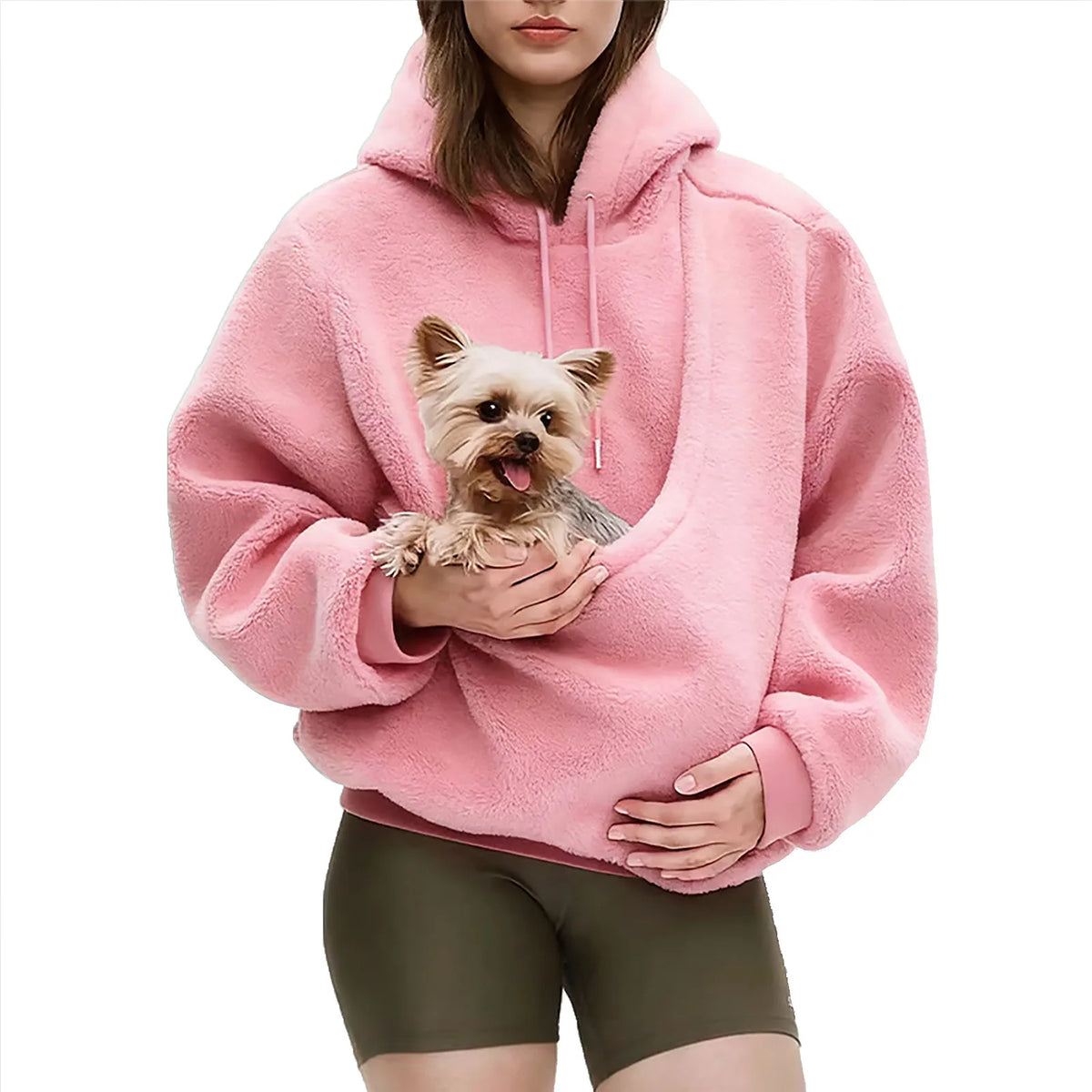 Unisex Pet Carrier Hoodie by Jelieora Venture, showing a cozy hoodie with built-in pet carrier pocket and stylish design.