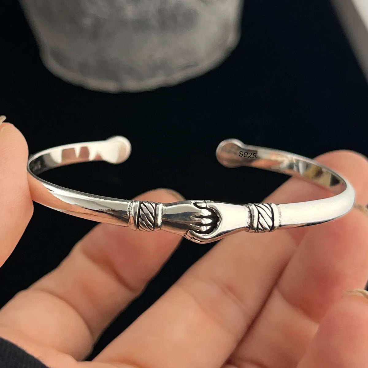 Sterling silver vintage bracelet with floral pattern, handmade jewelry for women and men by Jelieora Venture.