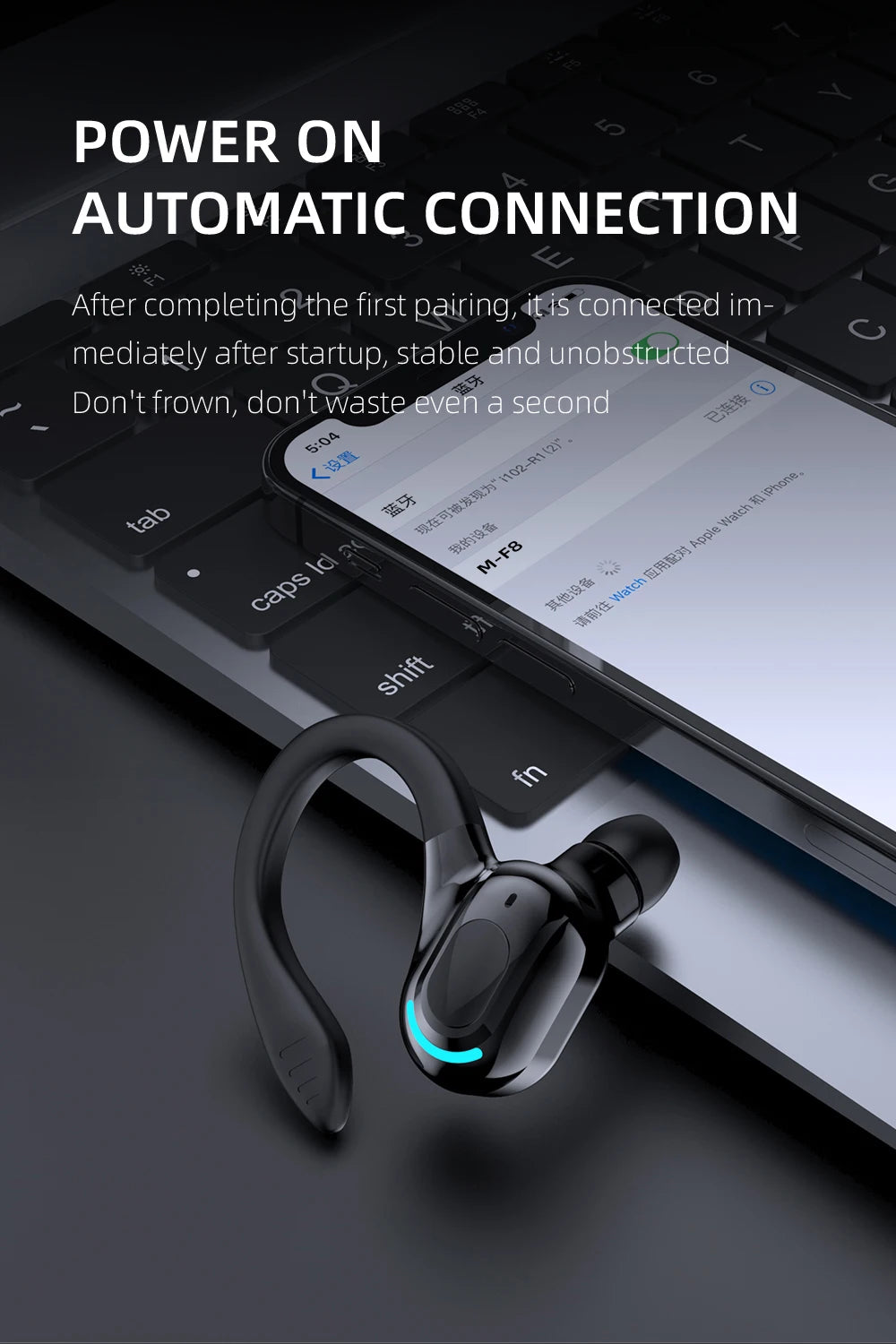 Bluetooth 5.2 Single Ear Wireless Earphone with Mic – Waterproof Mini Ear Hook (1 Earbud)