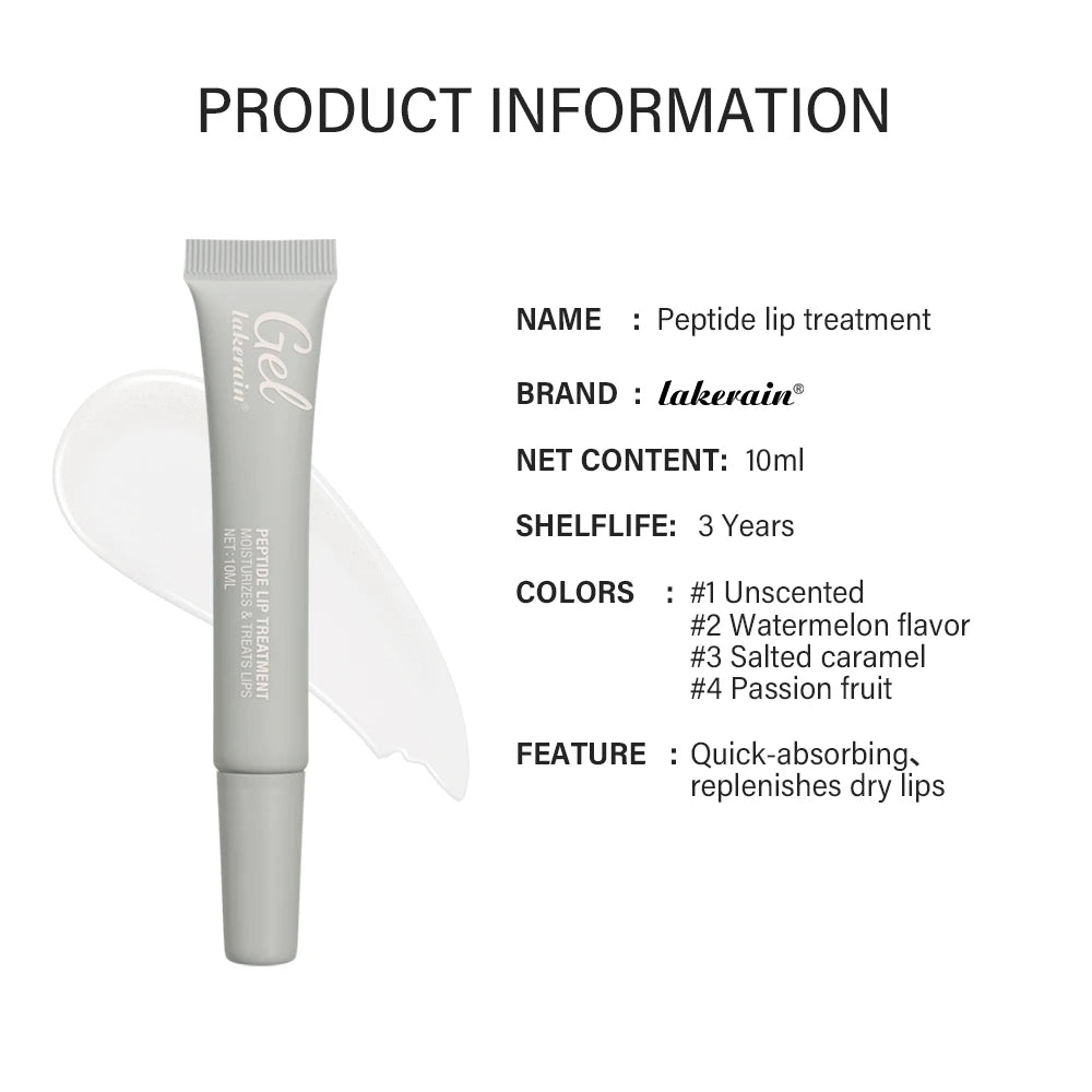 Jelieora Venture Lakerain Peptide Lip Treatment Jelly in a clear 10ml tube, hydrating, repairing, and reducing fine lines on lips.