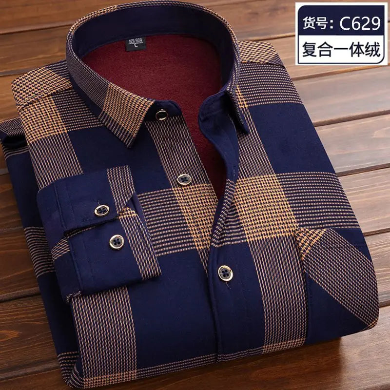 Men's fleece-lined plaid shirt jacket by Jelieora Venture, showing the cozy, button-up top with classic plaid pattern and warm lining.