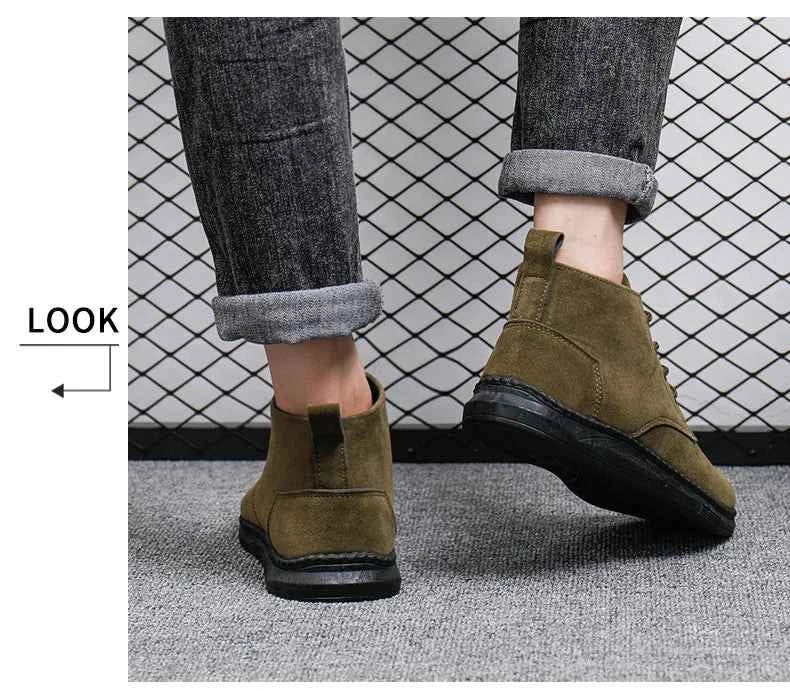 Men's High Top Faux Suede Lace-Up Casual Boots