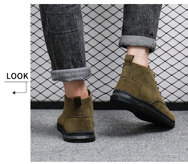 Men's High Top Faux Suede Lace-Up Casual Boots
