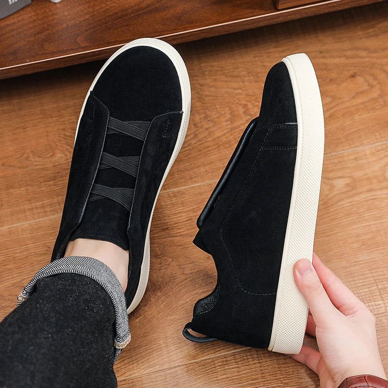 Men's suede leather casual shoes with thick soles from Jelieora Venture, showcasing stylish footwear for everyday wear.