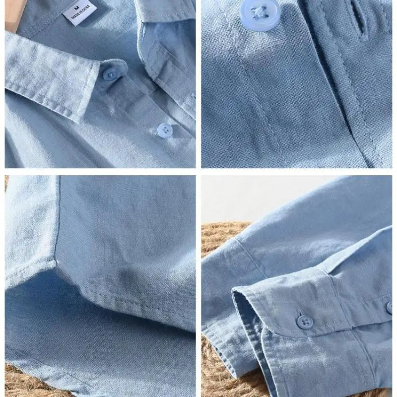 Men's linen long sleeve shirt by Jelieora Venture, featuring a lightweight, breathable fabric in a casual fit.