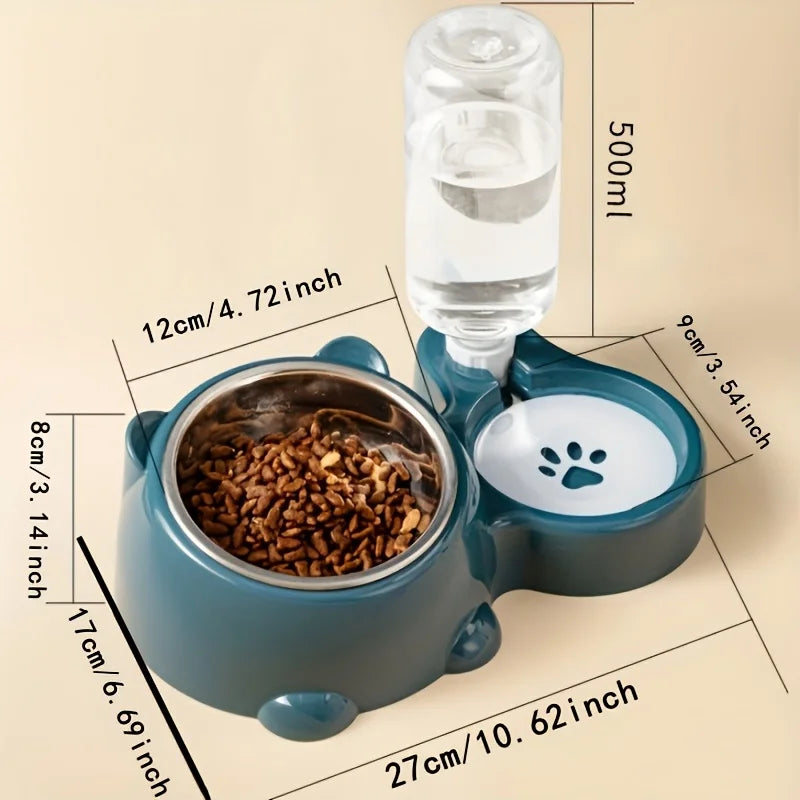 Jelieora Venture automatic pet feeder and water dispenser for cats and dogs with slanted mouth, no batteries or power needed.
