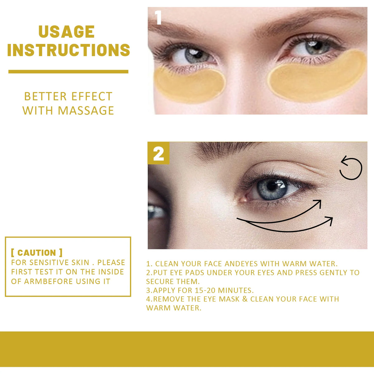 EELHOE 24k gold under eye patches by Jelieora Venture, featuring collagen and hyaluronic acid, in a skincare product image.