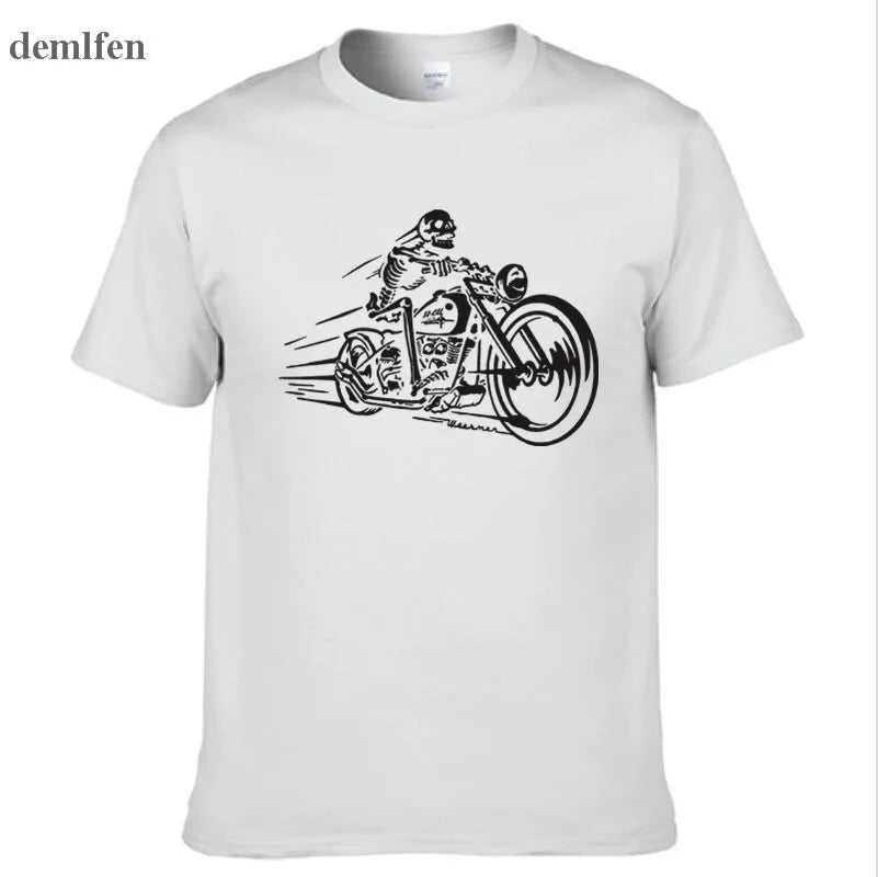 Men's 3D motorcycle biker print T-shirt by Jelieora Venture featuring a bold biker graphic on black cotton fabric.