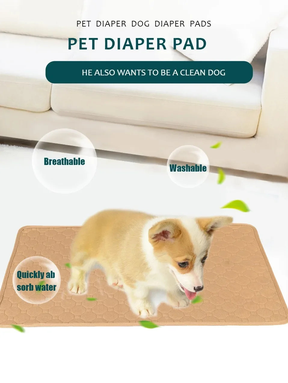 Jelieora Venture reusable dog pee pad blanket with absorbent surface, suitable for puppy training, pet beds, and car seat covers