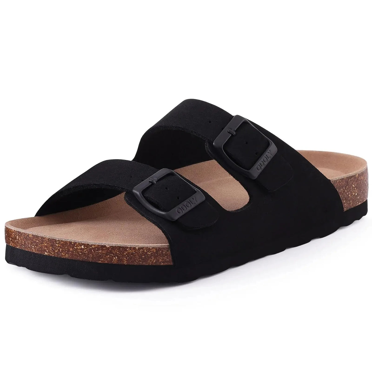 Women's suede mule clogs with cork soles and adjustable buckle, stylish Jelieora Venture footwear for comfort and fashion.