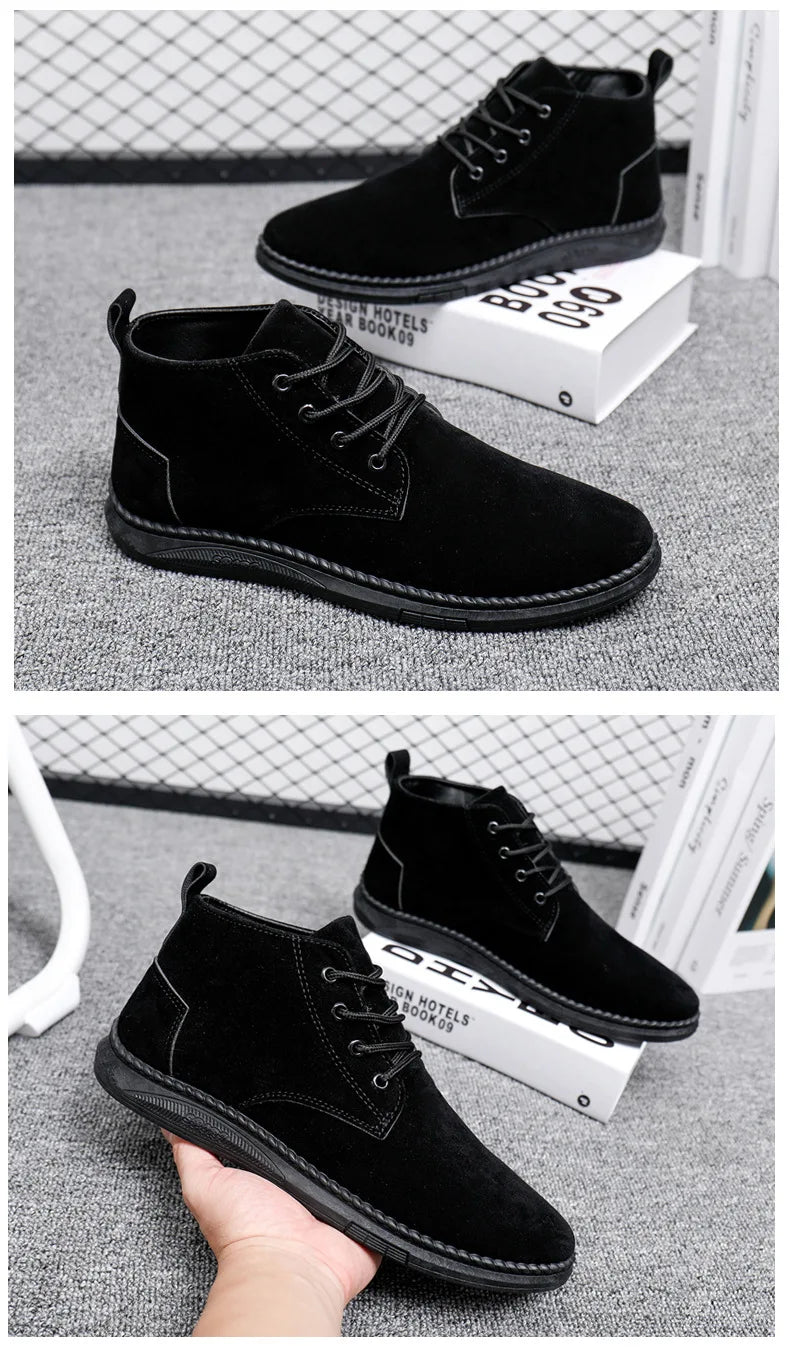 Men's High Top Faux Suede Lace-Up Casual Boots
