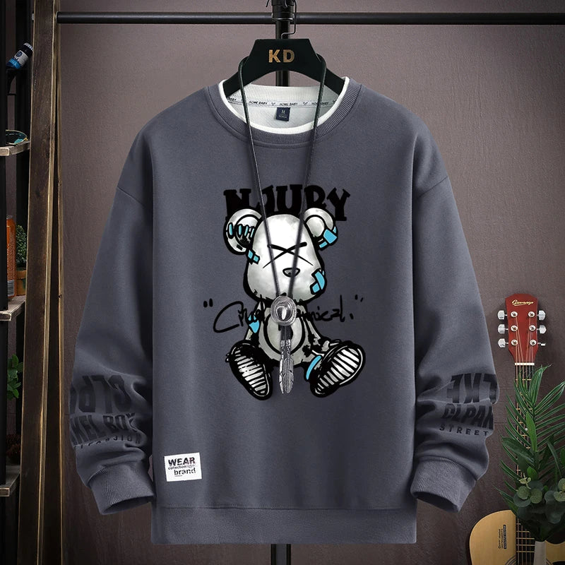 Men's bear print sweatshirt by Jelieora Venture featuring a cozy design and a bold bear graphic on soft fabric.