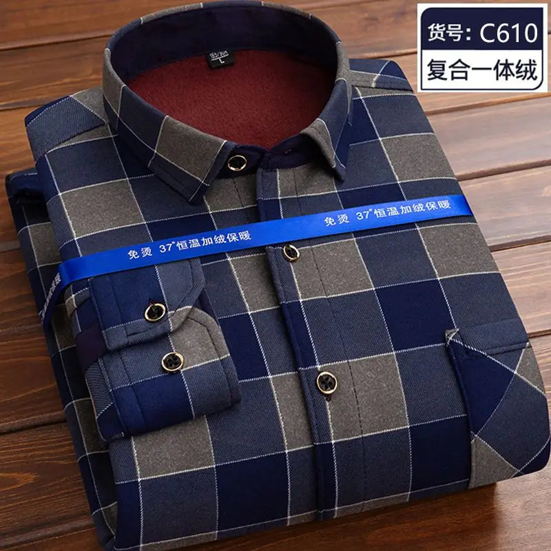 Men's fleece-lined plaid shirt jacket by Jelieora Venture, featuring a classic checkered pattern and cozy interior for cold weather.
