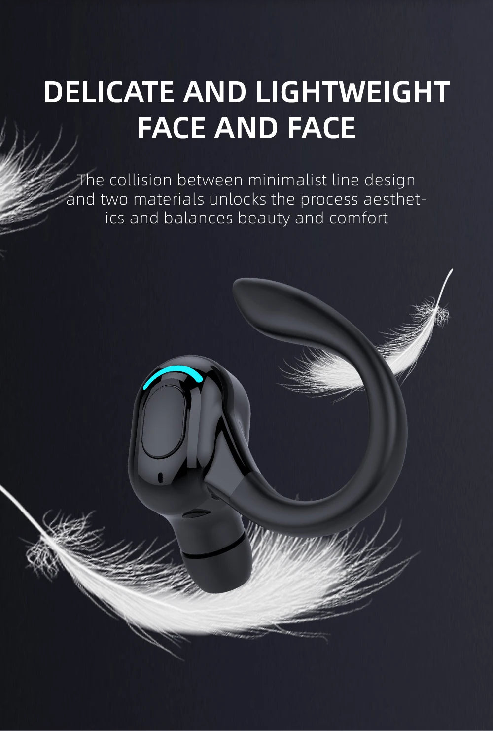 Bluetooth 5.2 Single Ear Wireless Earphone with Mic – Waterproof Mini Ear Hook (1 Earbud)