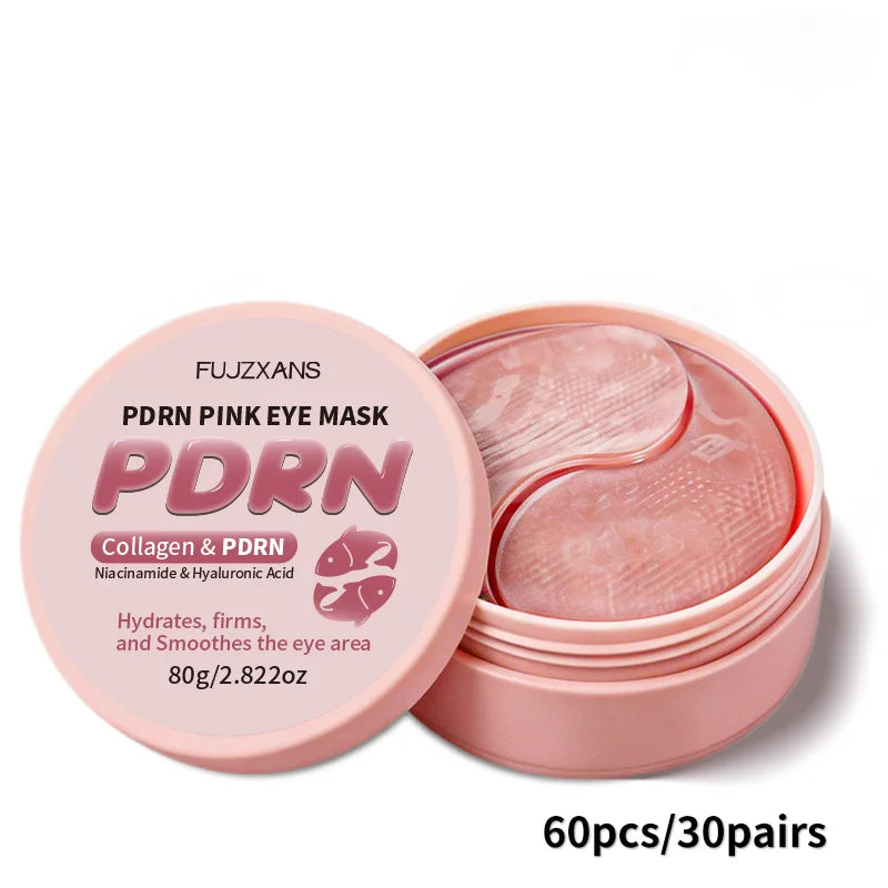 Pink under-eye patches with collagen for dark circles and puffiness, designed by Jelieora Venture, slip-resistant skincare eye masks.