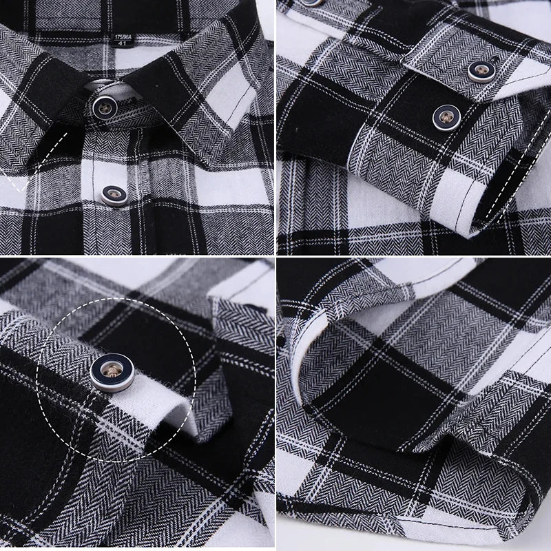 Men's cotton flannel plaid shirt by Jelieora Venture, shown in extended sizes up to 11XL, featuring classic plaid pattern and long sleeves.