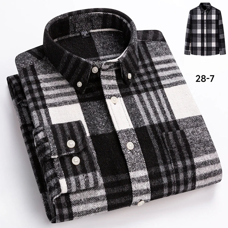 Men's 100% cotton herringbone plaid shirt by Jelieora Venture, shown in a classic pattern, available in sizes up to 7XL.