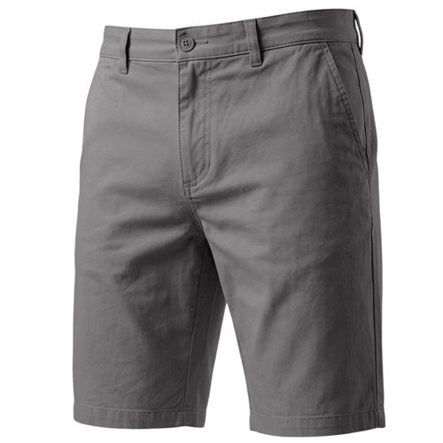 Men's steel grey cotton chino shorts by Ek Wholesale displayed flat, showing the comfortable fit and classic style.