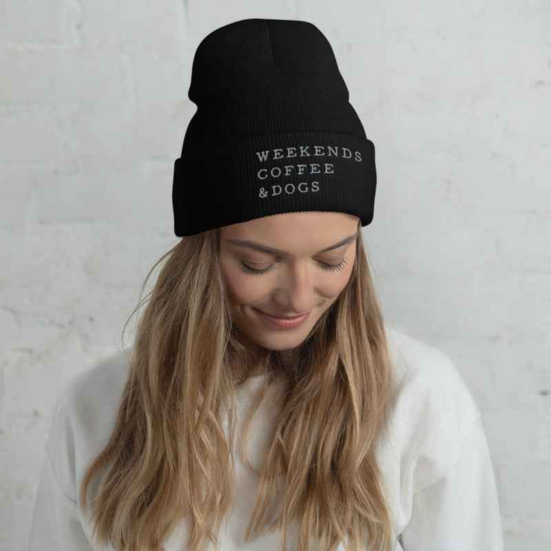 Weekends, Coffee, Dogs Cuffed Beanie